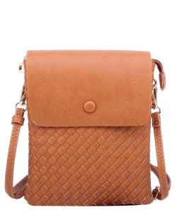Fashion Woven Flapover Crossbody Bag WU113 TAN